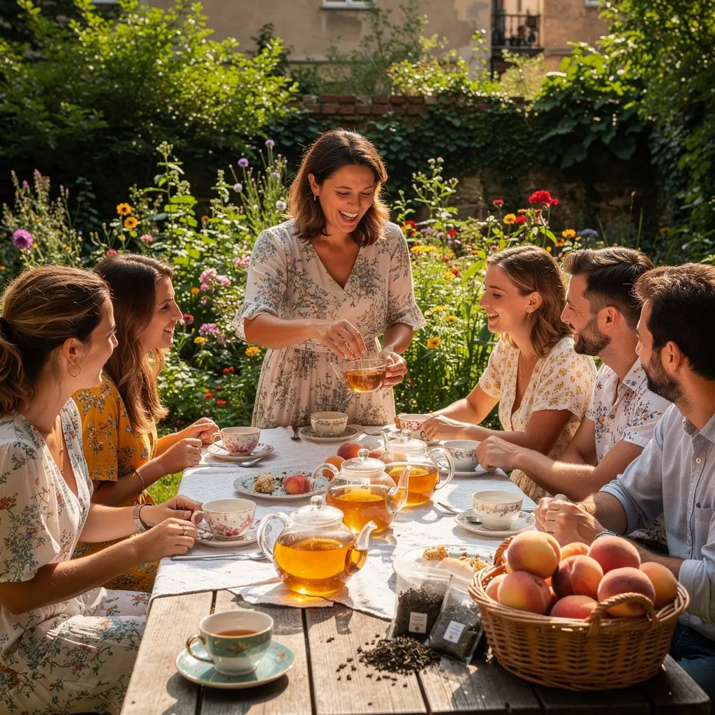 Pihentető tea élmény, amely a gyümölcsök és virágok harmóniáját kínálja.